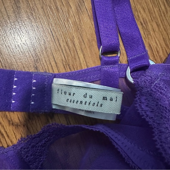 Fleur du Mal Vibrant Purple Sheer Bra size 34C sexy adjustable straps - Picture 3 of 6
